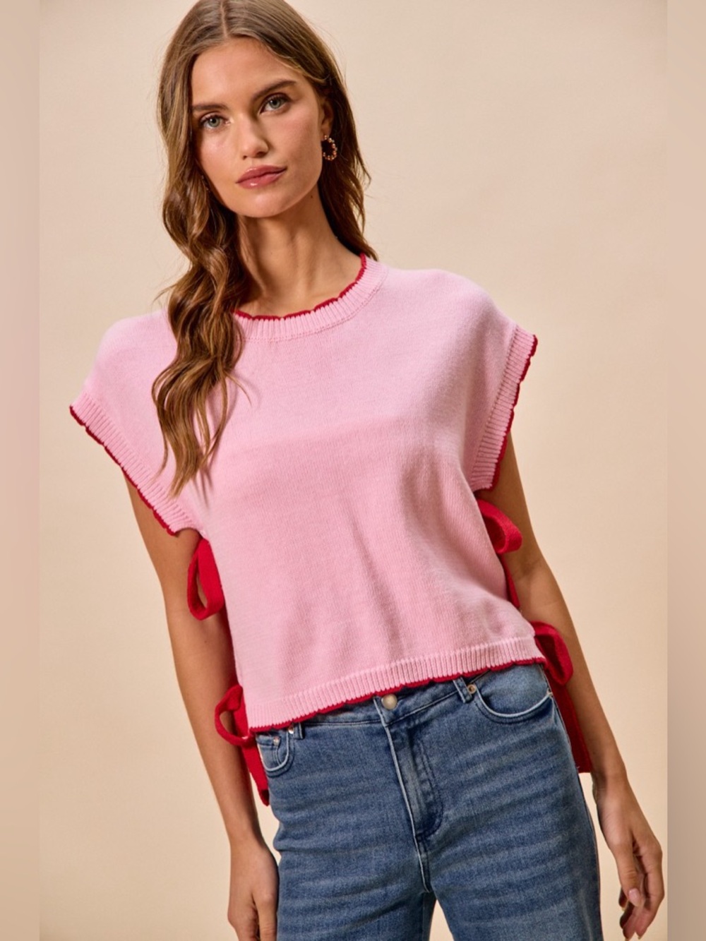 SO ME Lightweight Sweater Dolman Side Ribbon Tie Top
